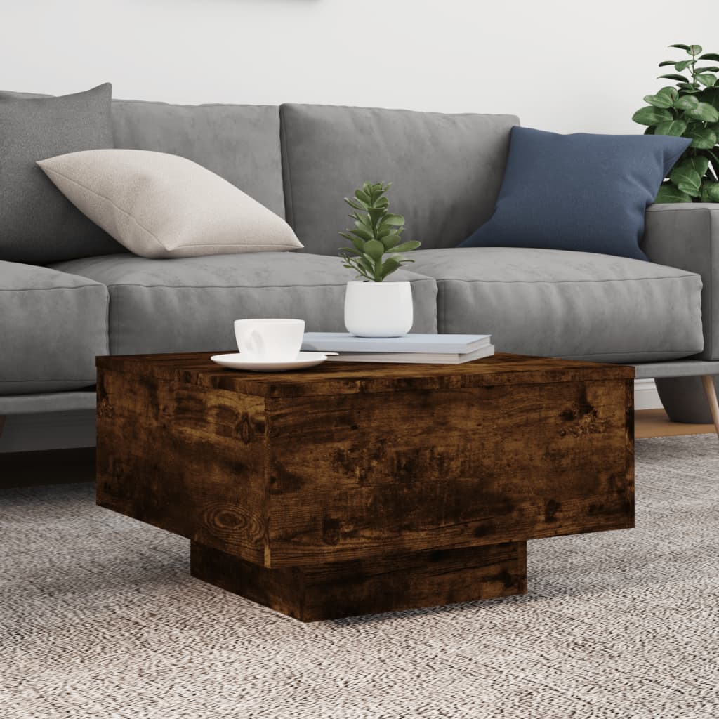 Stolić za kavu s LED svjetlima boja dimljenog hrasta 55x55x31cm