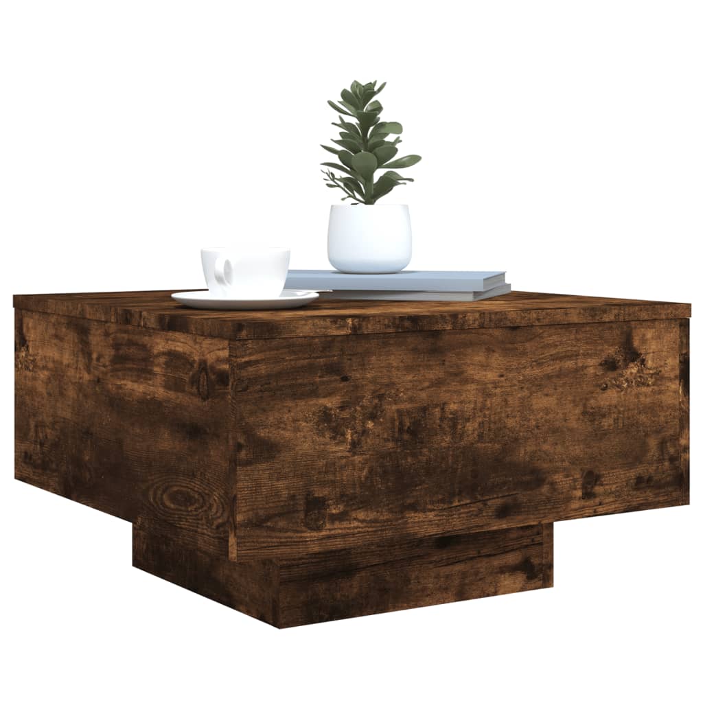 Stolić za kavu s LED svjetlima boja dimljenog hrasta 55x55x31cm