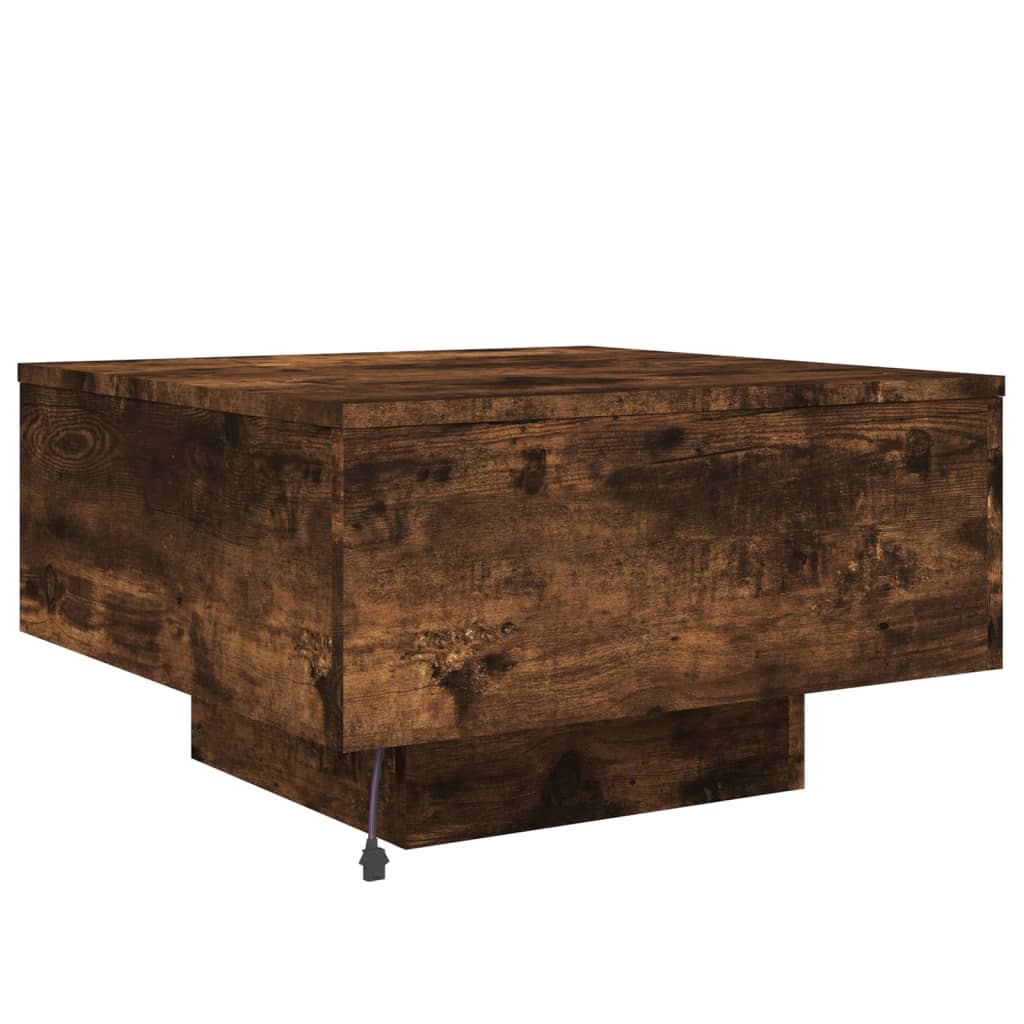 Stolić za kavu s LED svjetlima boja dimljenog hrasta 55x55x31cm