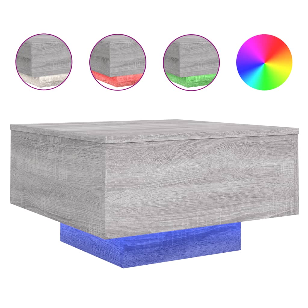 Stolić za kavu s LED svjetlima siva boja hrasta 55x55x31 cm