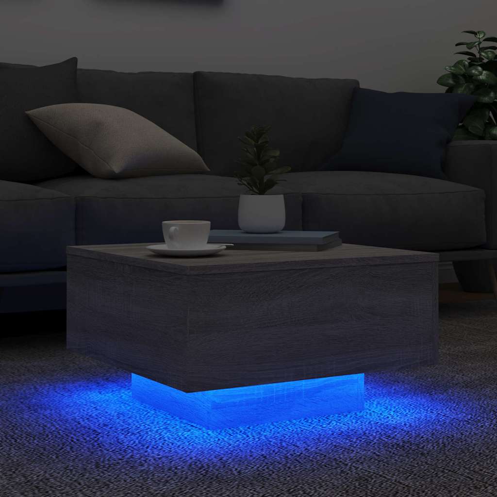 Stolić za kavu s LED svjetlima siva boja hrasta 55x55x31 cm