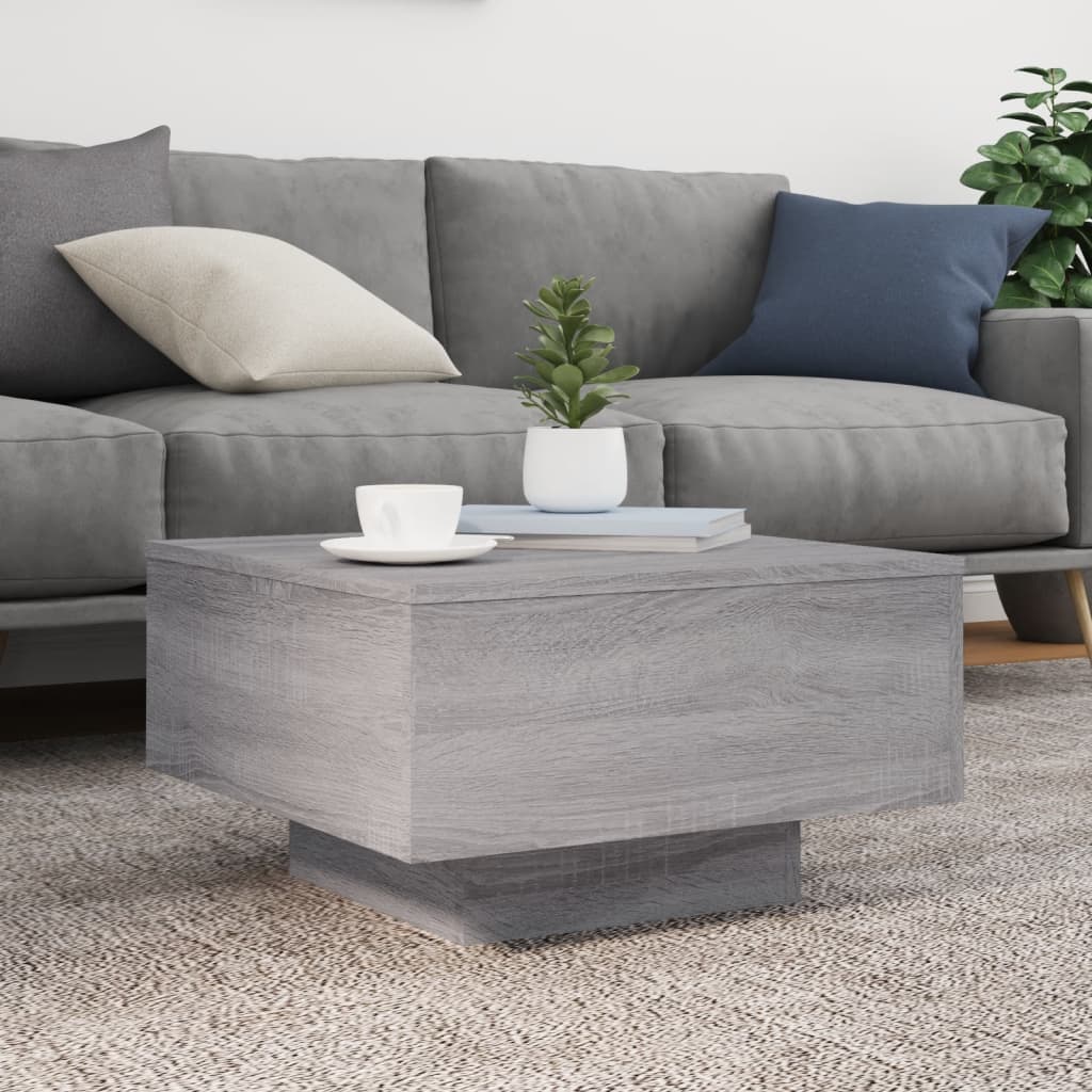 Stolić za kavu s LED svjetlima siva boja hrasta 55x55x31 cm