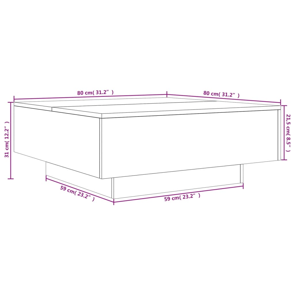 Stolić za kavu s LED svjetlima crni 80x80x31 cm