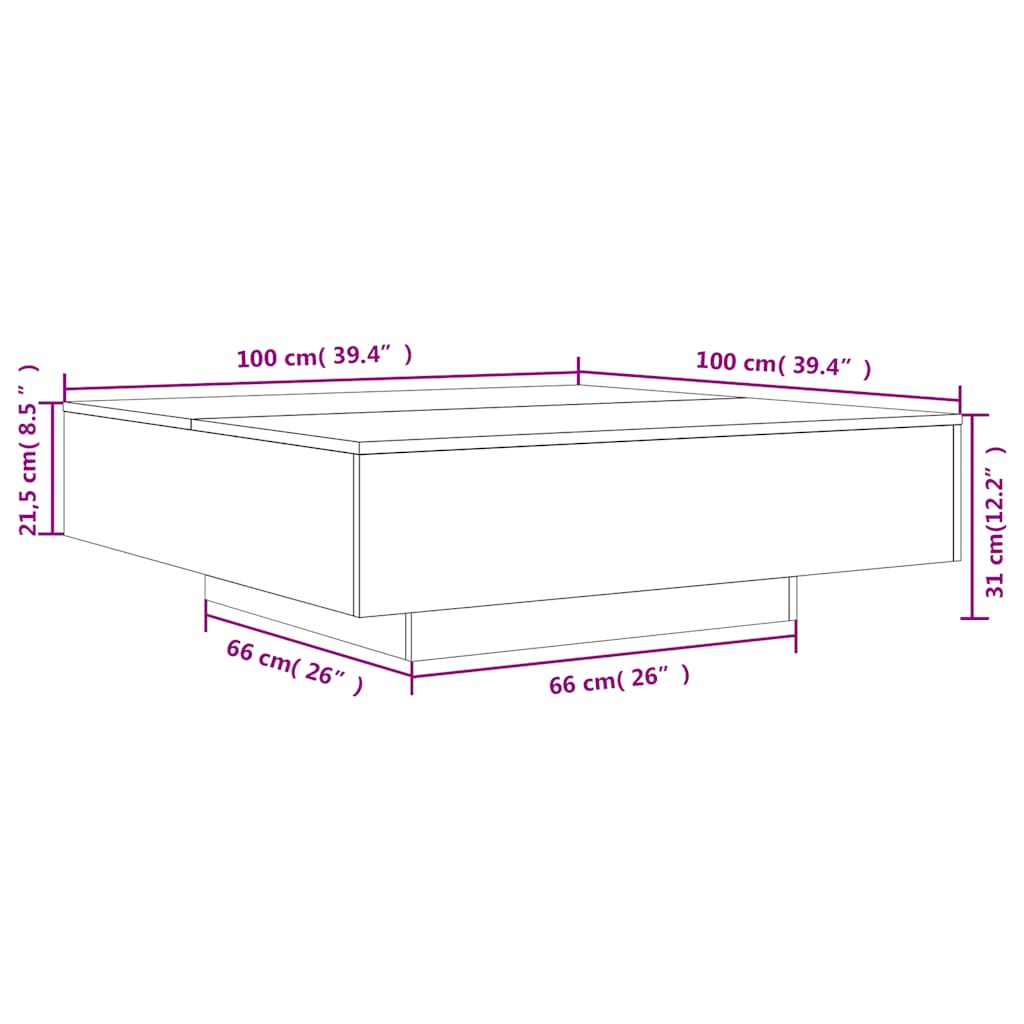 Stolić za kavu boja betona 100x100x31 cm konstruirano drvo