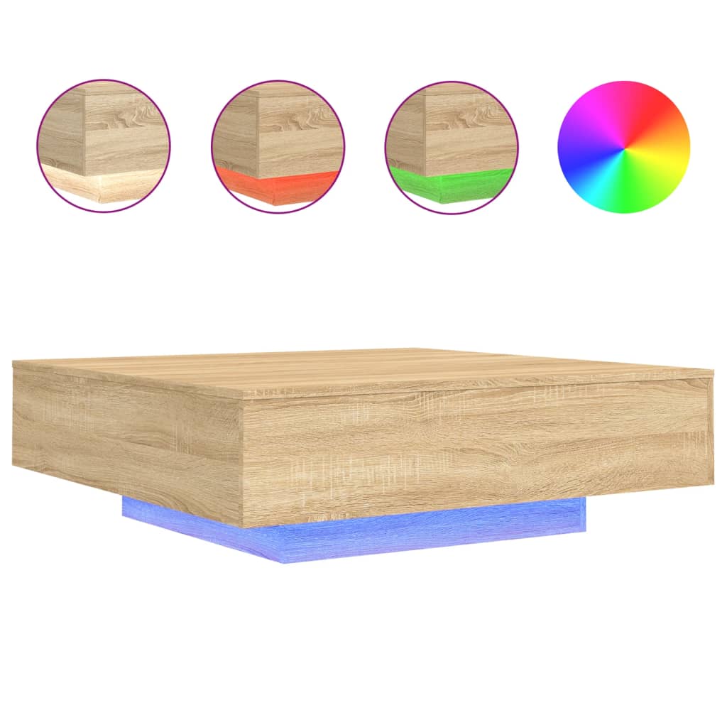 Stolić za kavu s LED svjetlima boja hrasta sonome 100x100x31 cm