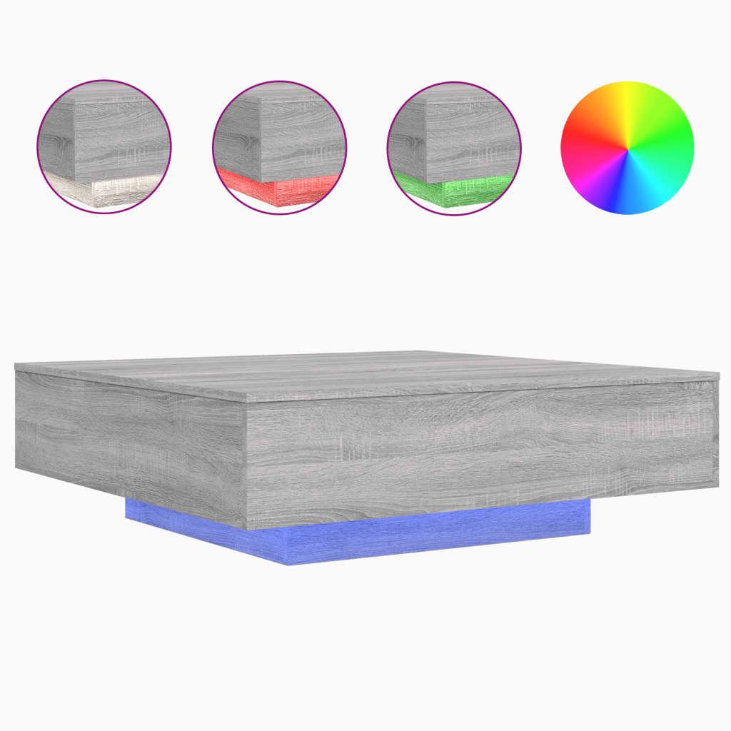 Stolić za kavu s LED svjetlima siva boja hrasta 100x100x31 cm