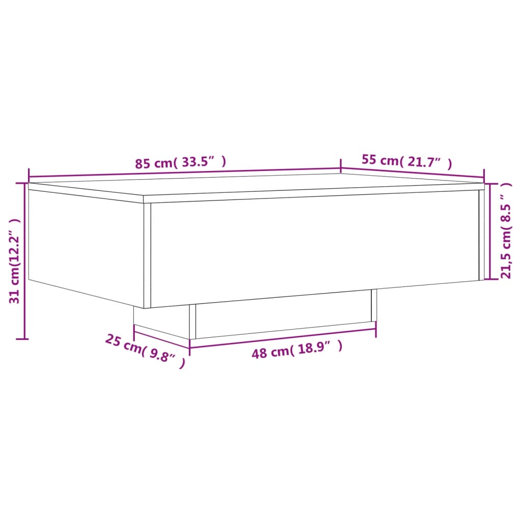Stolić za kavu s LED svjetlima bijeli 85x55x31 cm