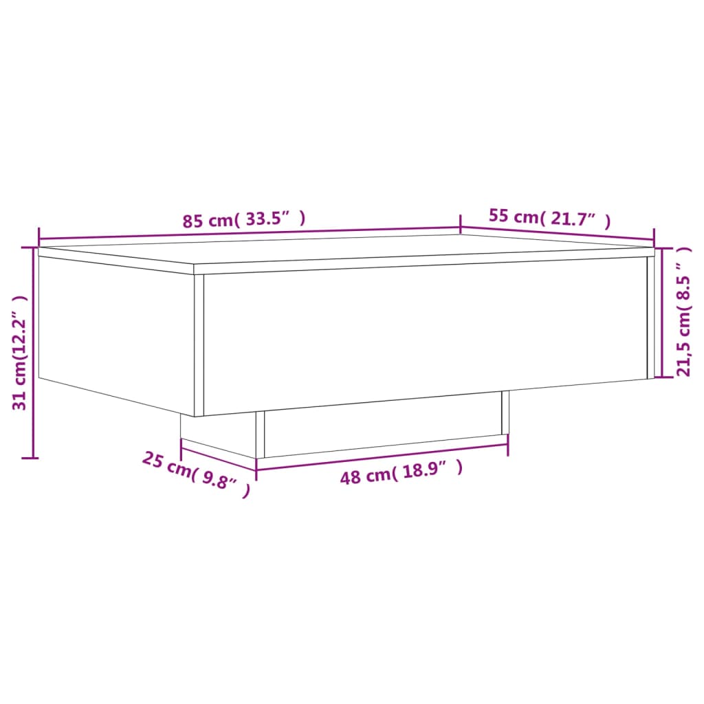 Stolić za kavu s LED svjetlima crni 85x55x31 cm