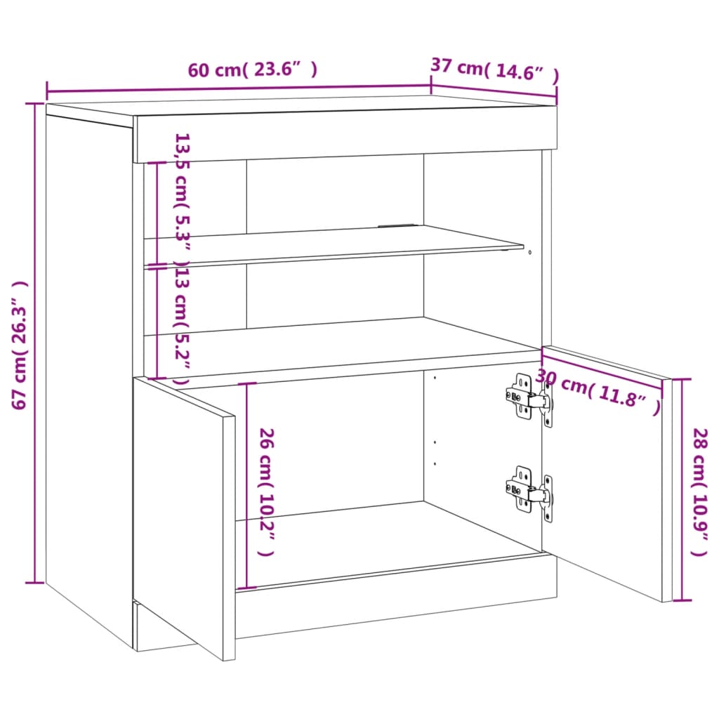 Komoda s LED svjetlima boja dimljenog hrasta 60x37x67 cm