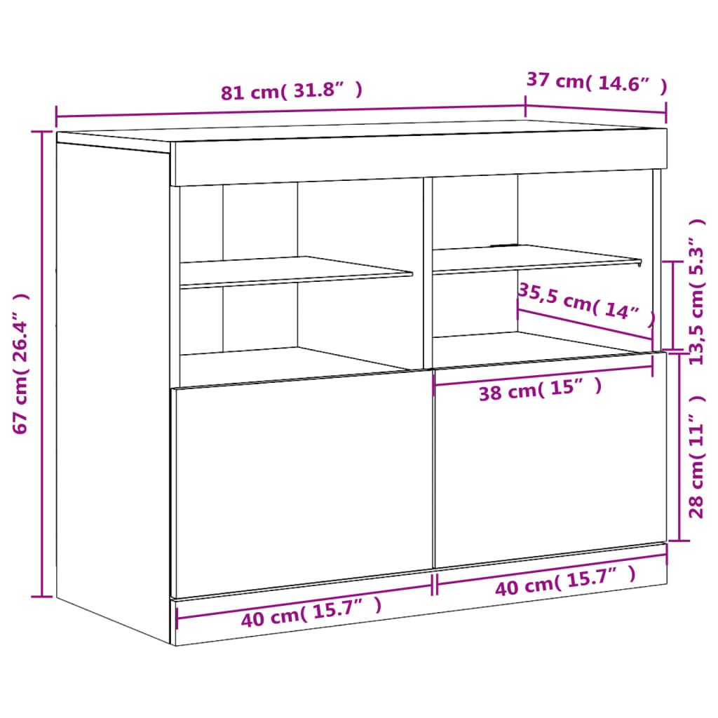 Komoda s LED svjetlima bijela 81x37x67 cm