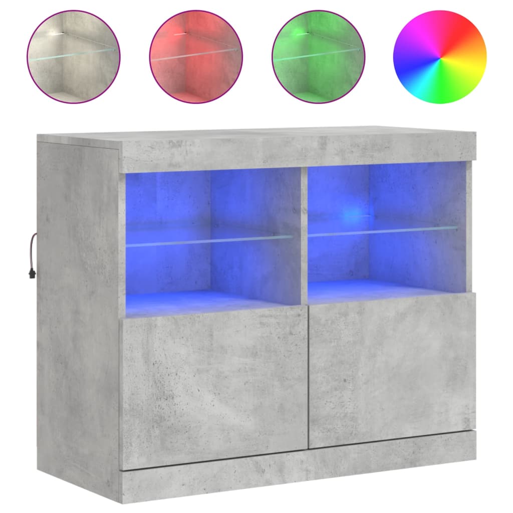 Komoda s LED svjetlima siva boja betona 81x37x67 cm