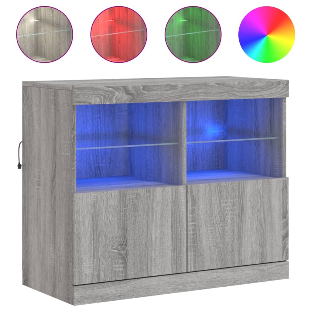 Komoda s LED svjetlima boja sivog hrasta 81x37x67 cm