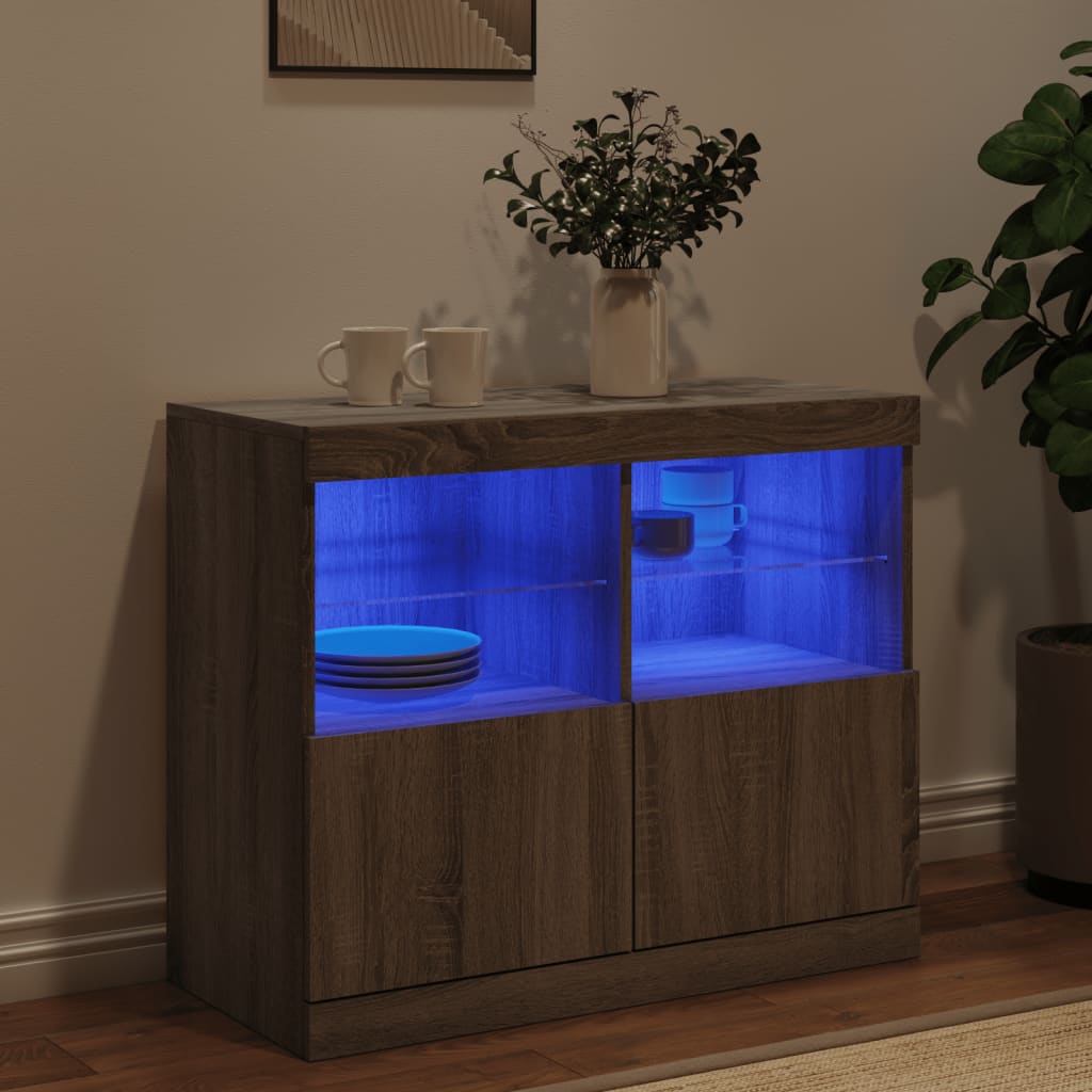 Komoda s LED svjetlima boja sivog hrasta 81x37x67 cm