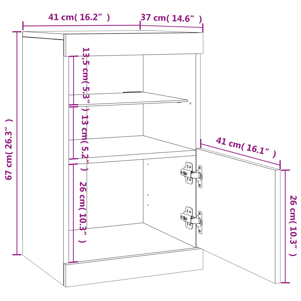 Komoda s LED svjetlima siva boja betona 41x37x67 cm