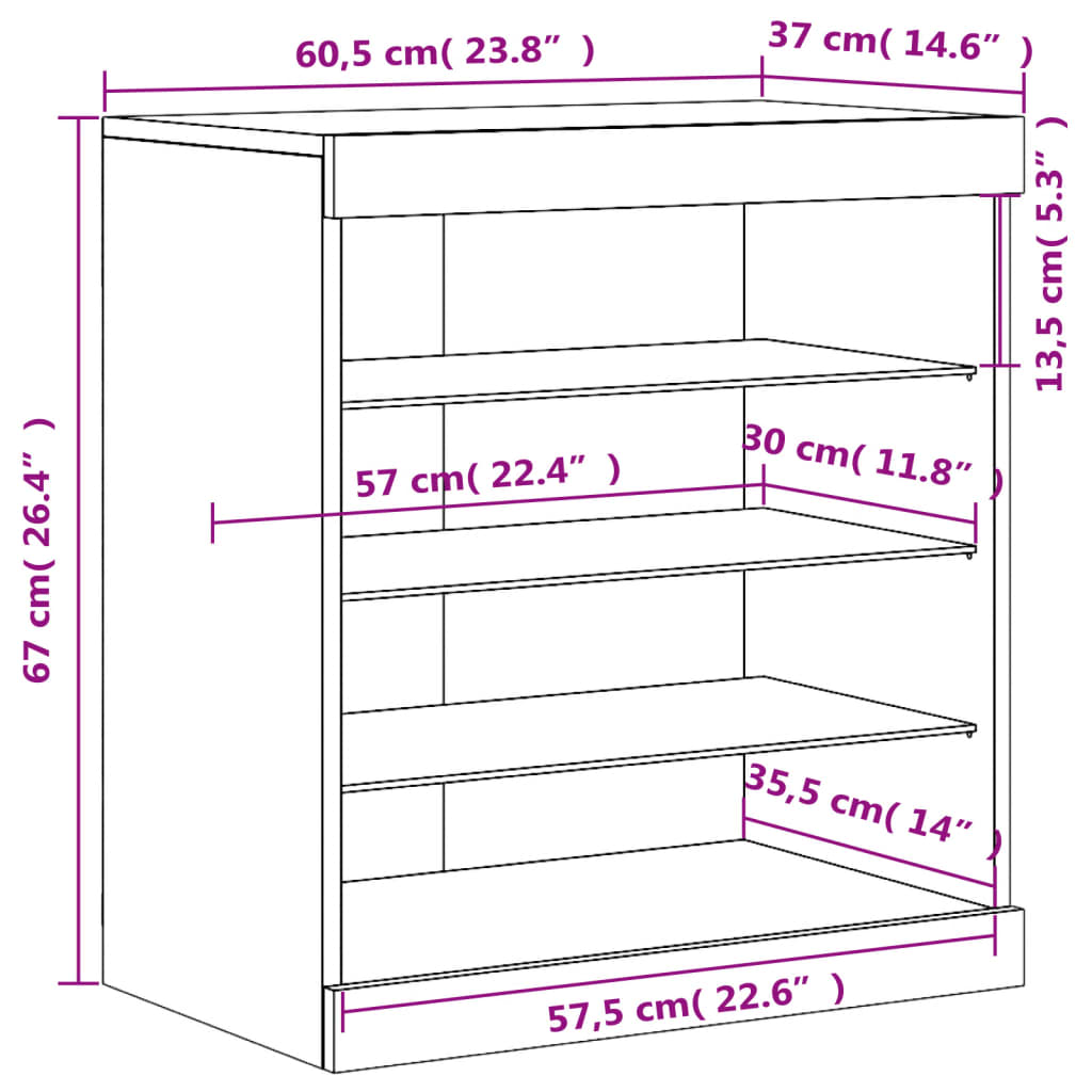 Komoda s LED svjetlima boja dimljenog hrasta 60,5x37x67 cm