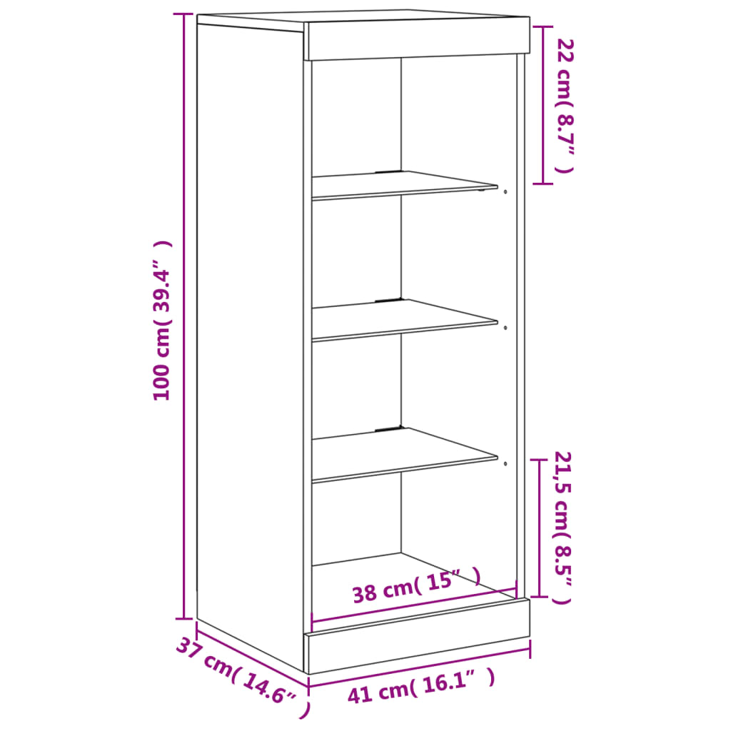 Komoda s LED svjetlima siva boja betona 41x37x100 cm