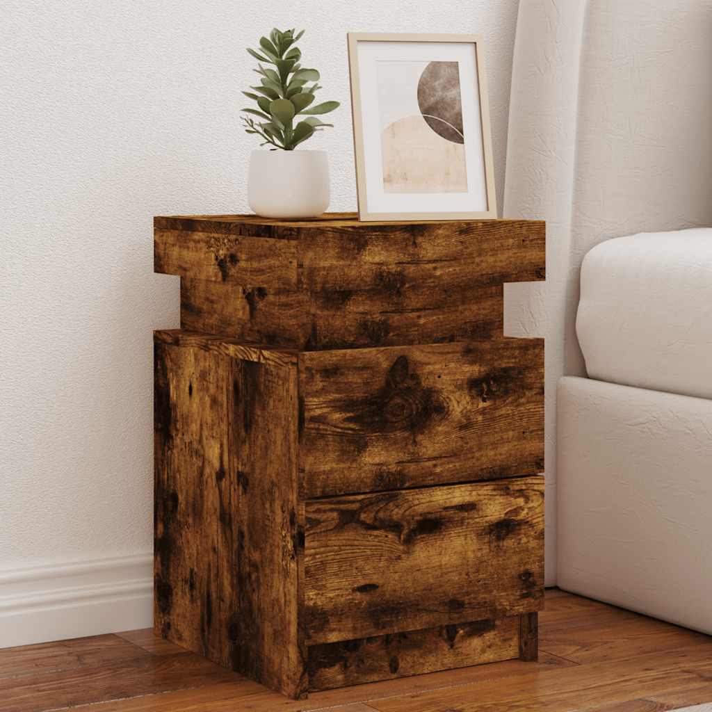 Noćni ormarić s LED svjetlima boja dimljenog hrasta 35x39x55 cm