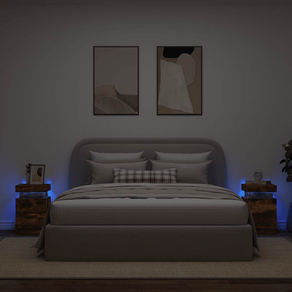 Noćni ormarići s LED svjetlima 2 kom dimljeni hrast 35x39x55 cm