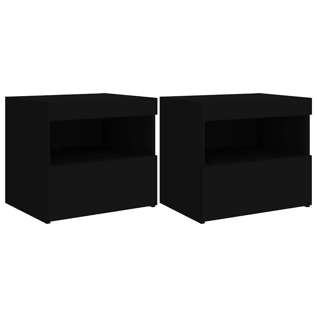 Noćni ormarići s LED svjetlima 2 kom crni 50 x 40 x 45 cm