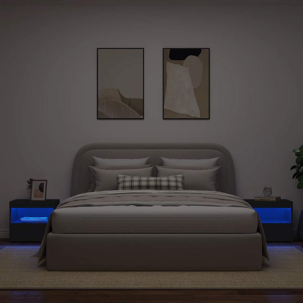 Noćni ormarići s LED svjetlima 2 kom crni 50 x 40 x 45 cm