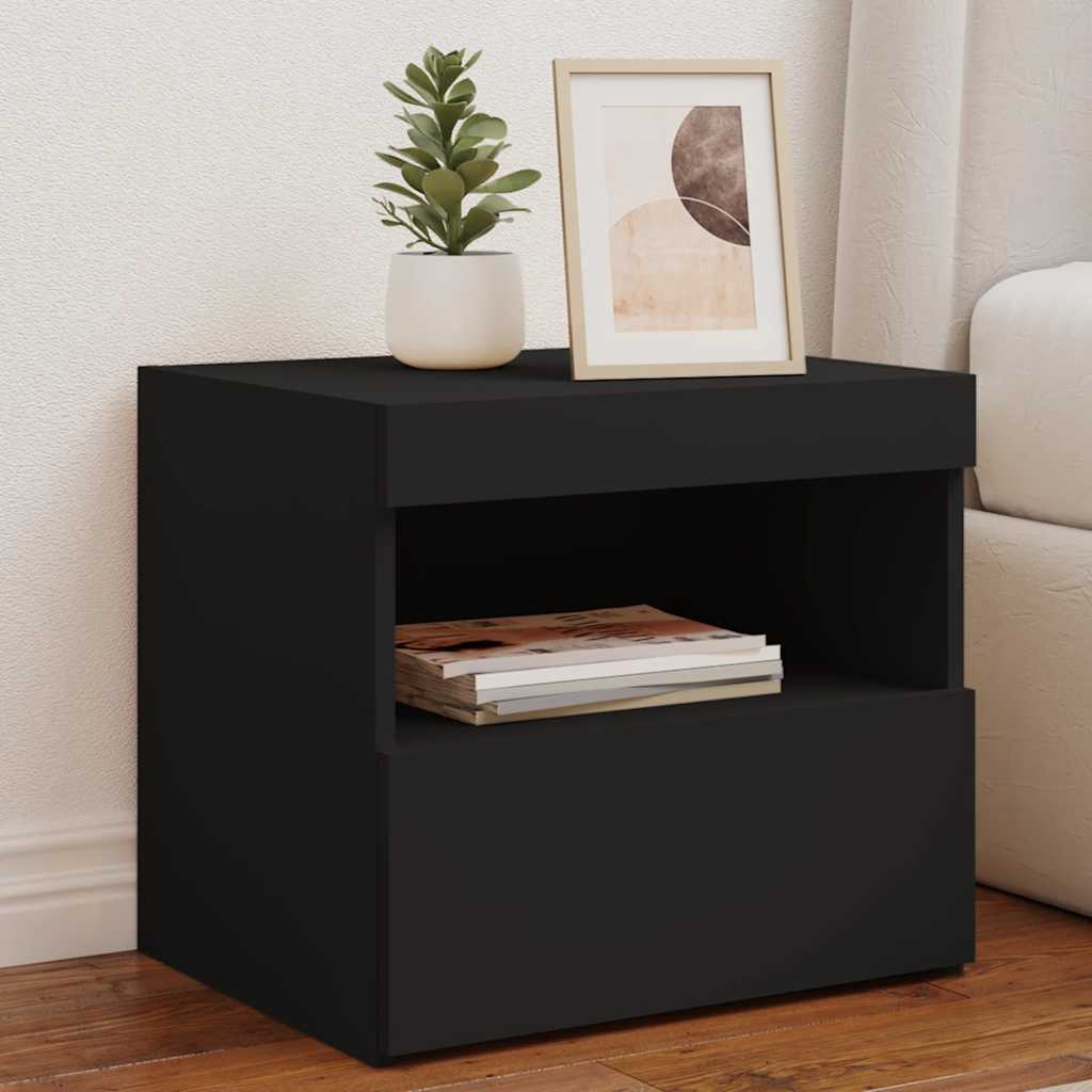 Noćni ormarići s LED svjetlima 2 kom crni 50 x 40 x 45 cm