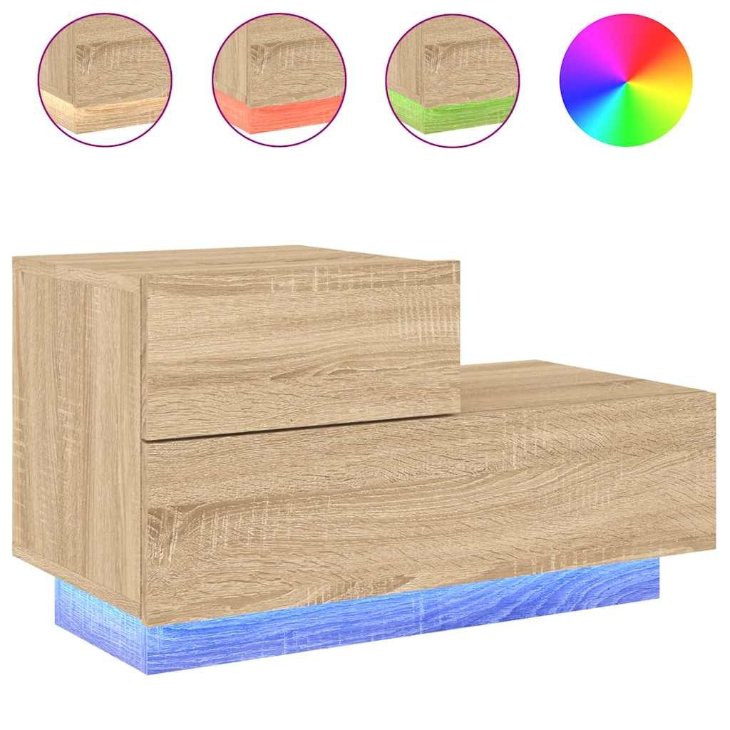 Noćni ormarić s LED svjetlima boja hrasta sonome 70x36x40,5 cm
