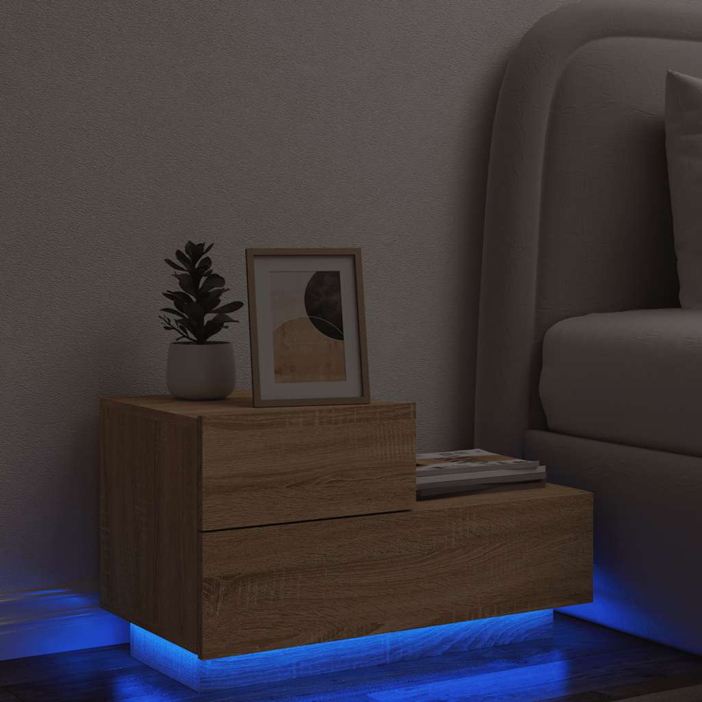 Noćni ormarić s LED svjetlima boja hrasta sonome 70x36x40,5 cm