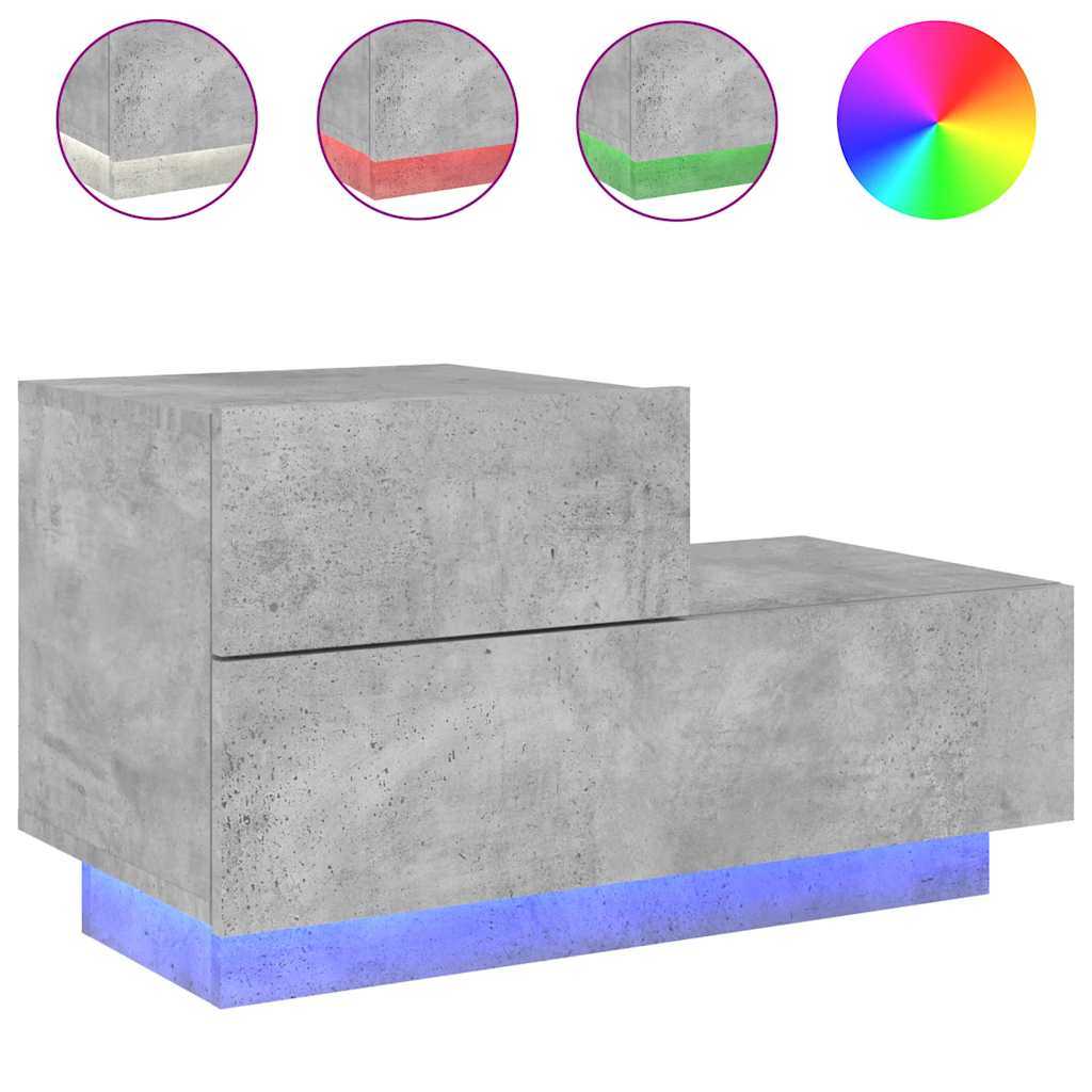 Noćni ormarić s LED svjetlima siva boja betona 70x36x40,5 cm