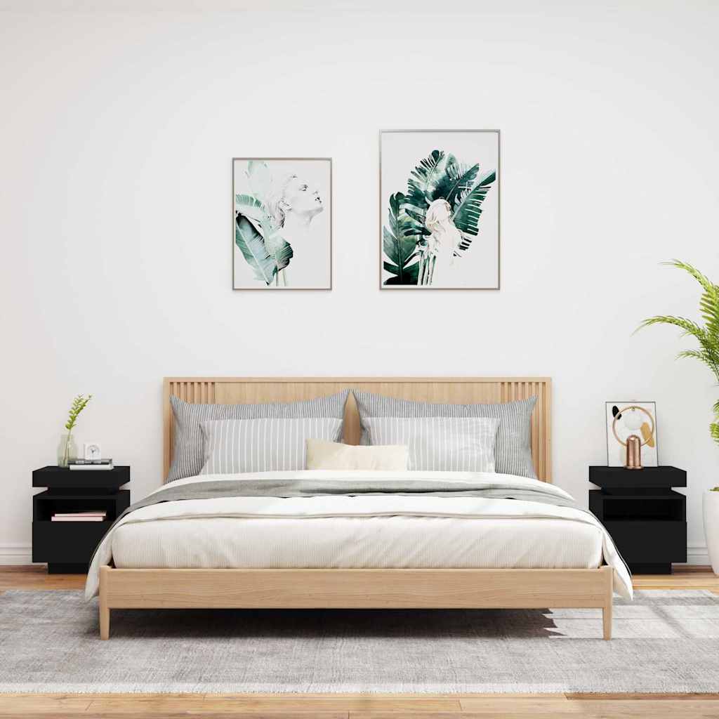 Noćni ormarići s LED svjetlima 2 kom crni 40x39x48,5 cm