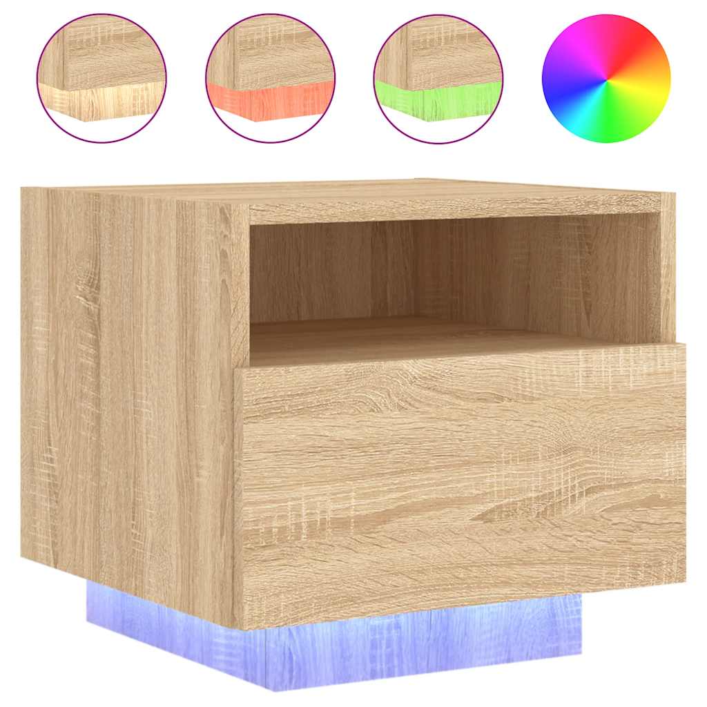 Noćni ormarić s LED svjetlima boja hrasta sonome 40x39x37 cm