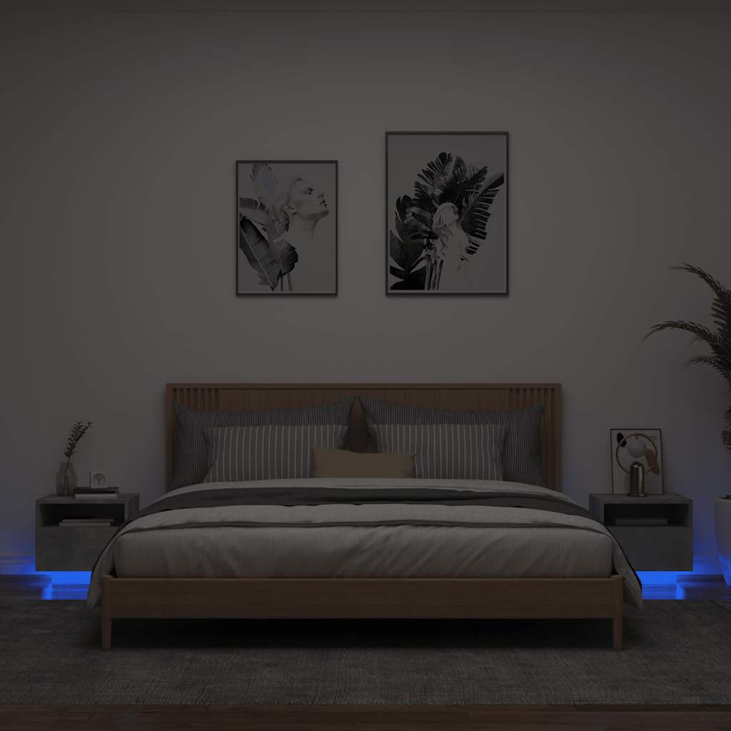 Noćni ormarići s LED svjetlima 2 kom boja betona 40x39x37 cm