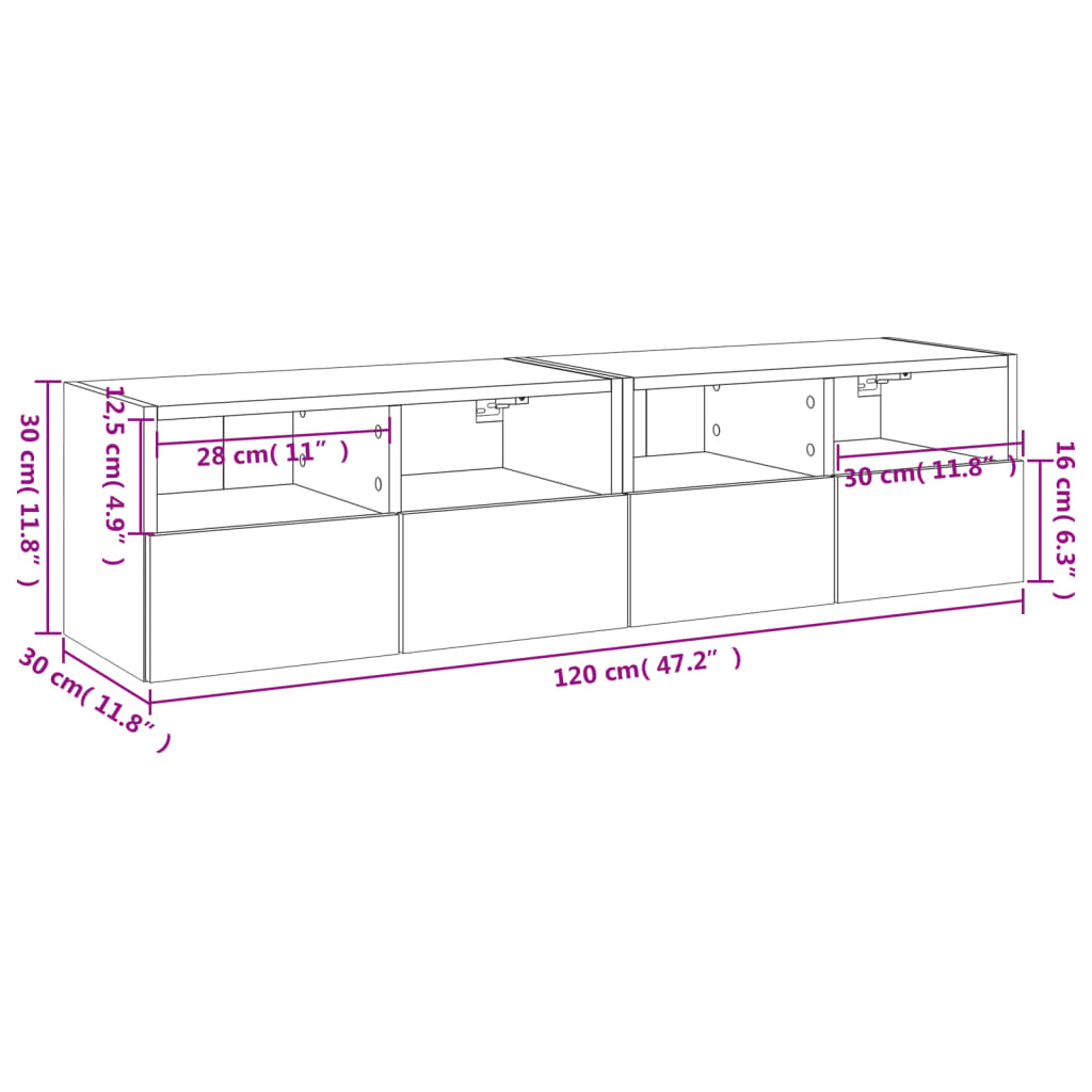 Zidni TV ormarići 2 kom bijeli 60x30x30 cm konstruirano drvo