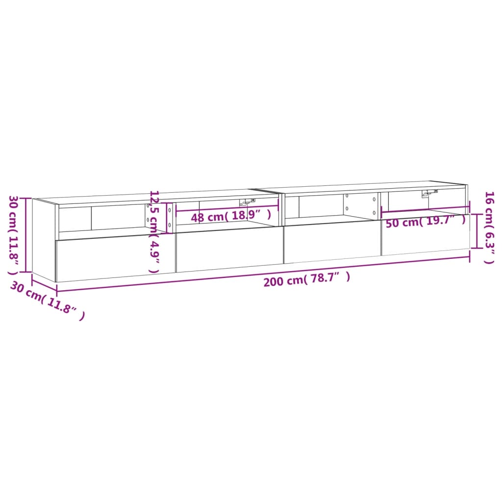 Zidni TV ormarići 2 kom bijeli 100x30x30 cm konstruirano drvo