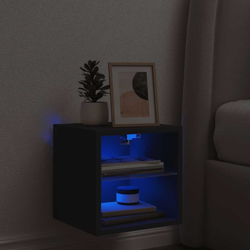 Zidni TV ormarić s LED svjetlima crni 30 x 28,5 x 30 cm