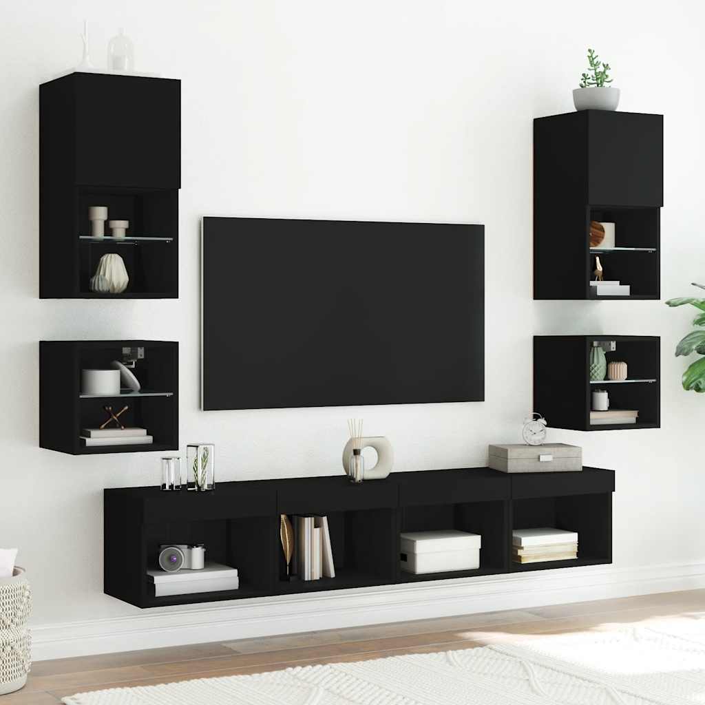 Zidni TV ormarić s LED svjetlima crni 30 x 28,5 x 30 cm