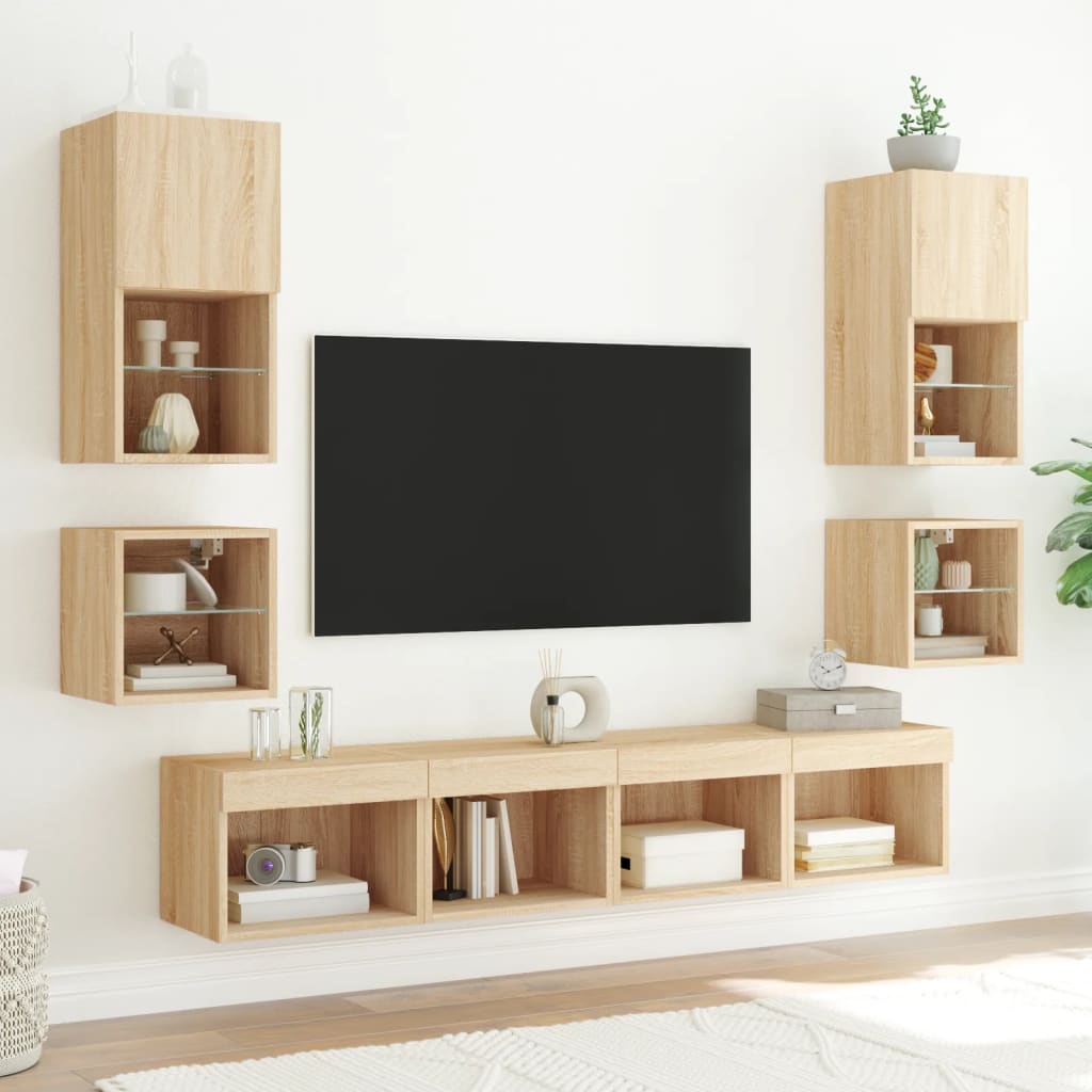 Zidni TV ormarić s LED svjetlima boja hrasta 30 x 28,5 x 30 cm