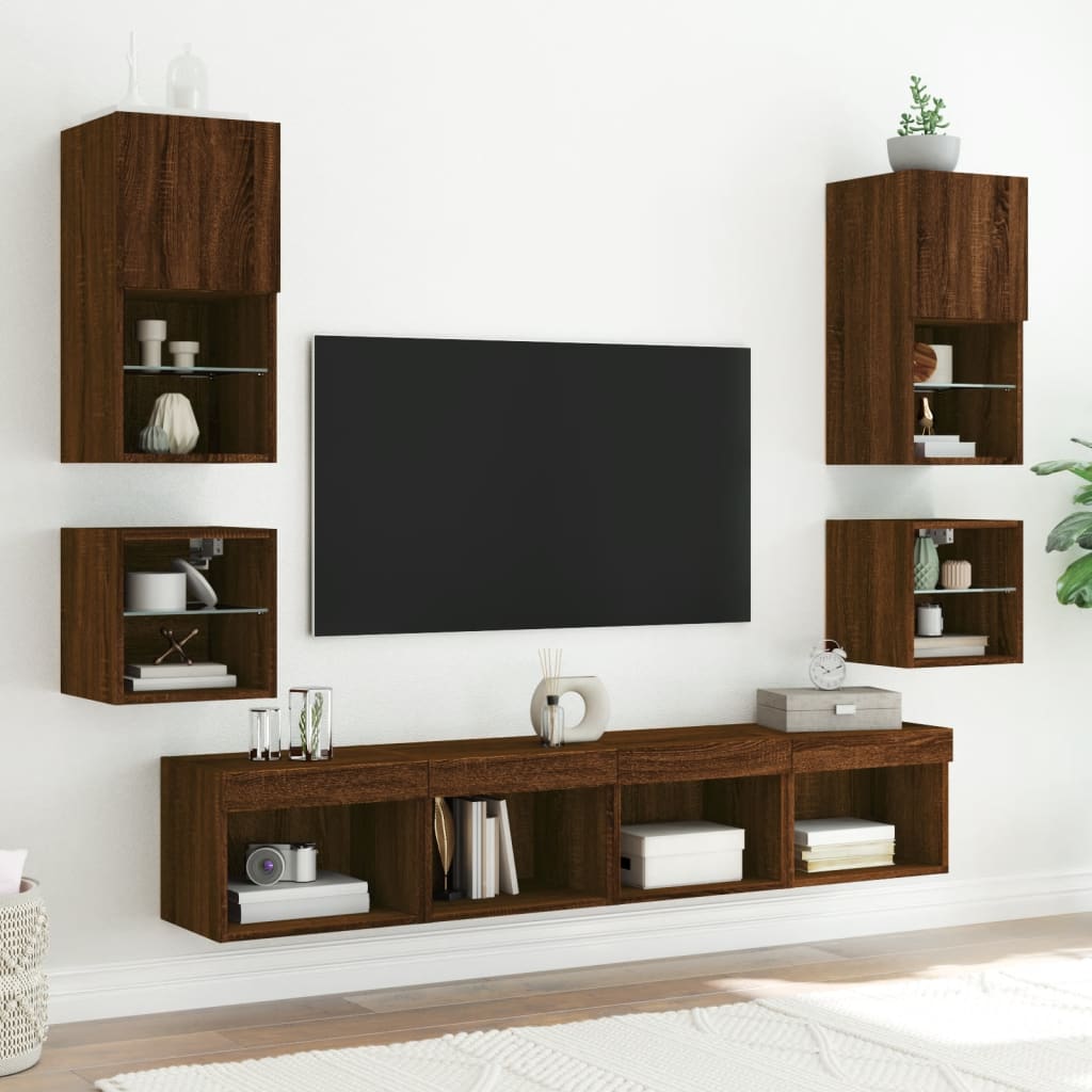 Zidni TV ormarići LED 2 kom smeđa boja hrasta 30 x 28,5 x 30 cm