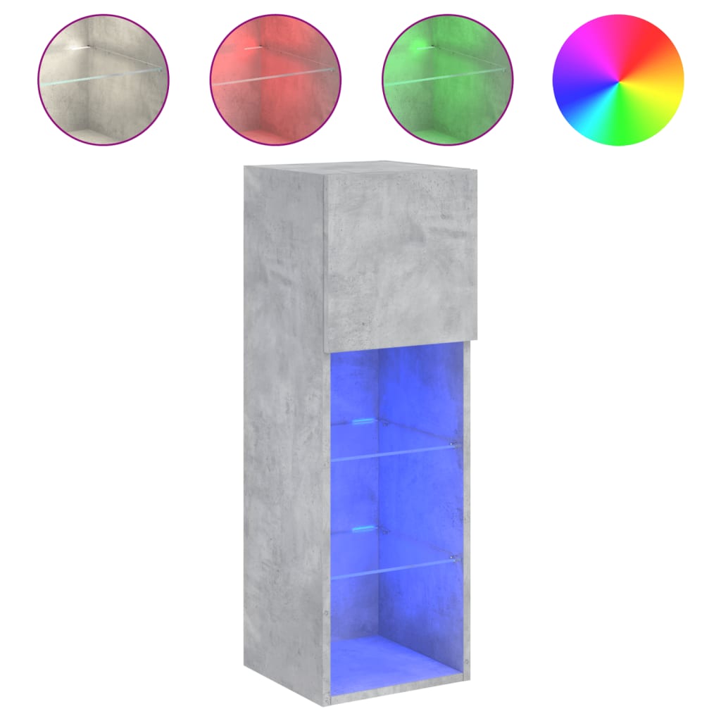 TV ormarić s LED svjetlima siva boja betona 30,5x30x90 cm