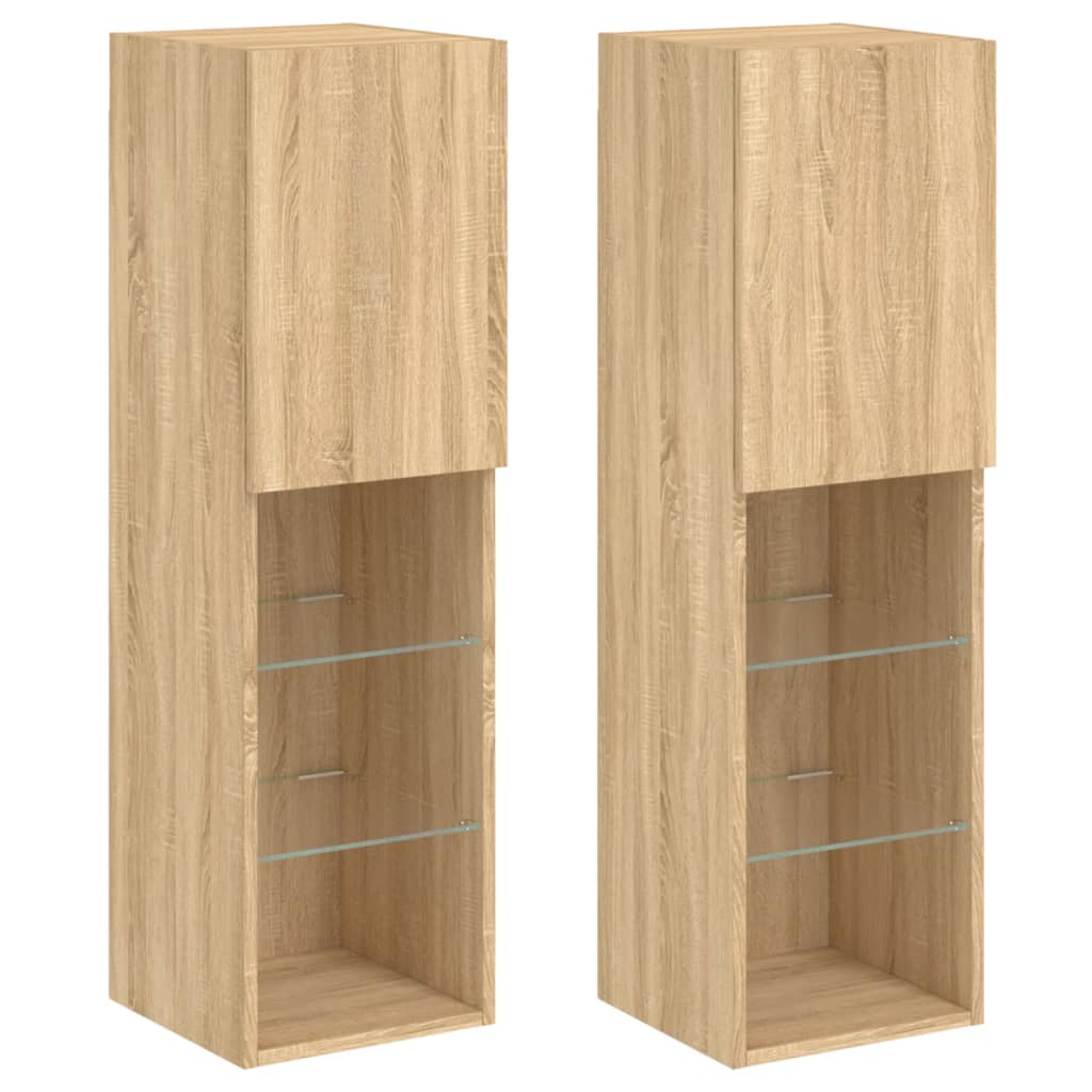 TV ormarići s LED svjetlima 2 kom boja hrasta 30,5x30x102 cm