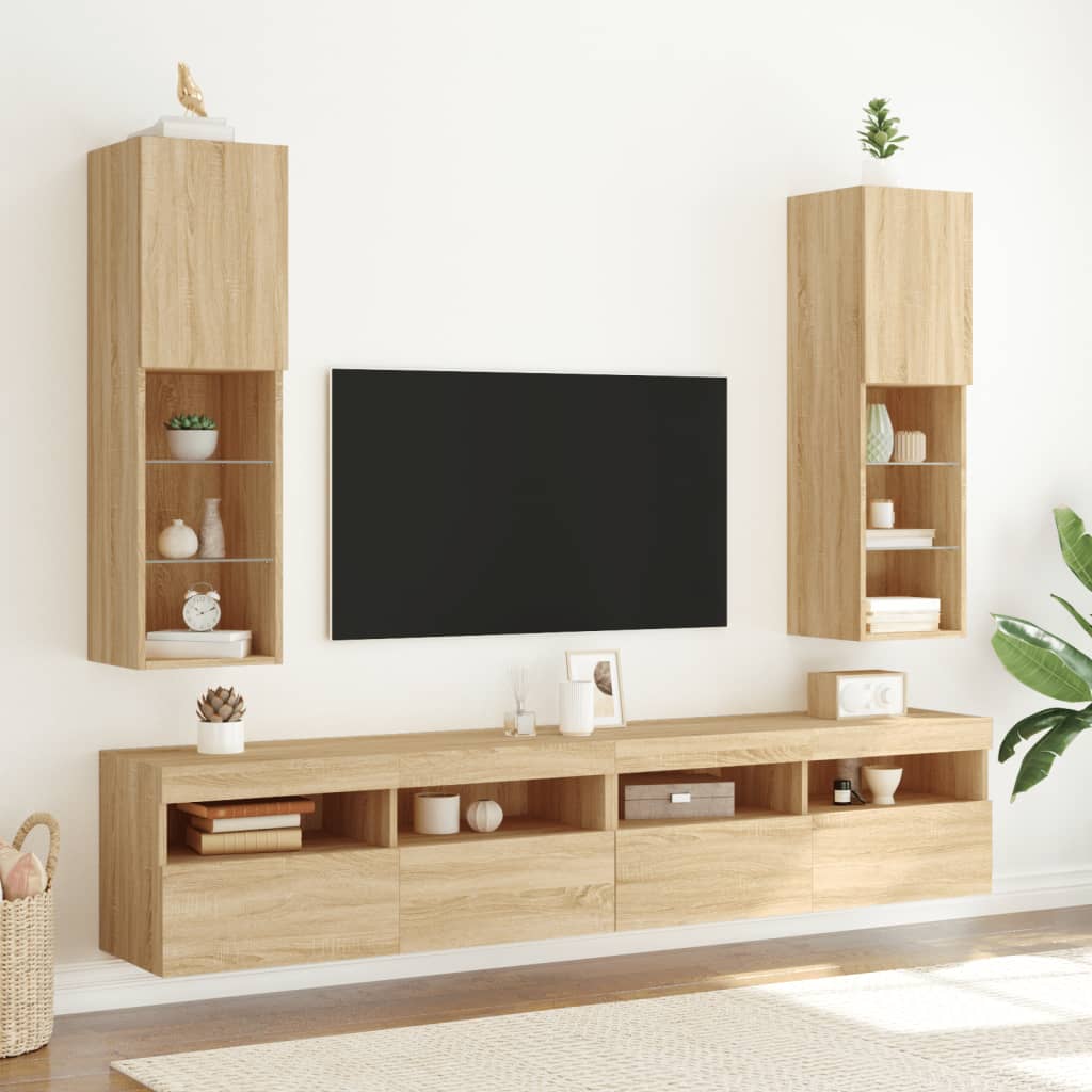 TV ormarići s LED svjetlima 2 kom boja hrasta 30,5x30x102 cm