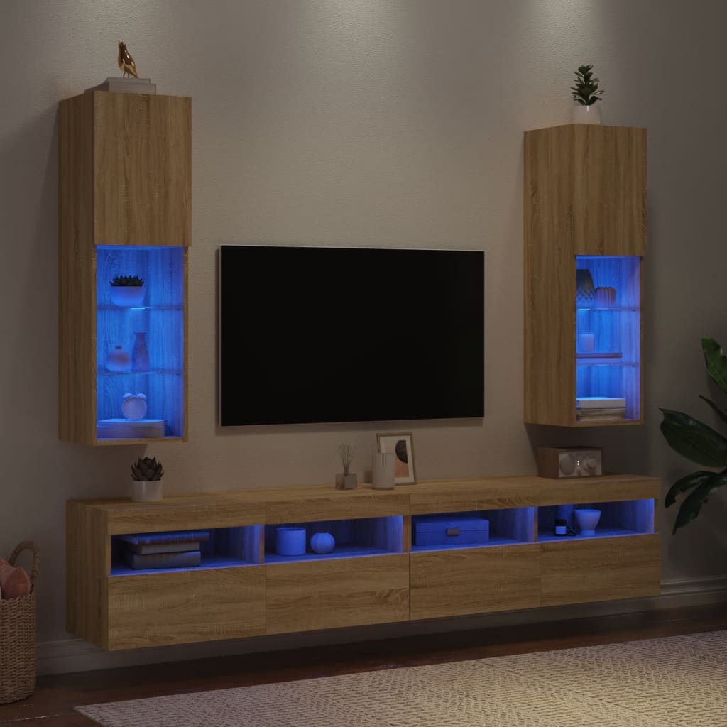 TV ormarići s LED svjetlima 2 kom boja hrasta 30,5x30x102 cm