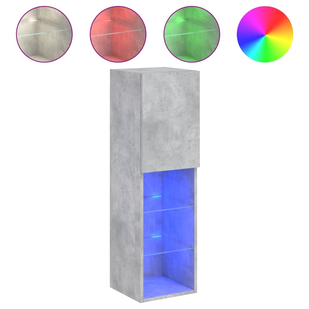TV ormarić s LED svjetlima siva boja betona 30,5x30x102 cm