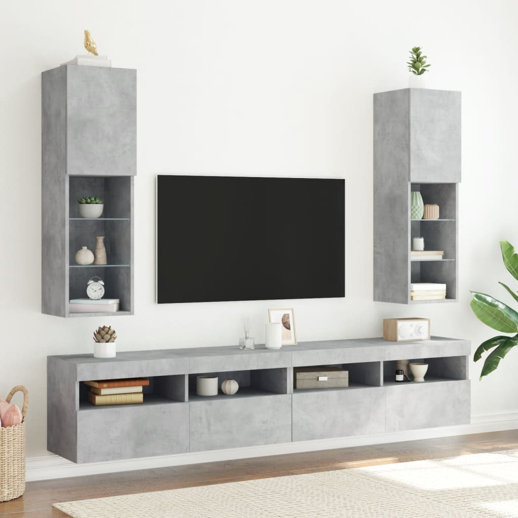 TV ormarić s LED svjetlima siva boja betona 30,5x30x102 cm