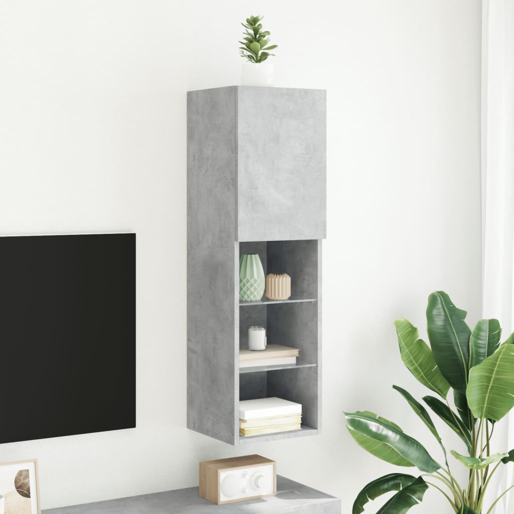 TV ormarić s LED svjetlima siva boja betona 30,5x30x102 cm