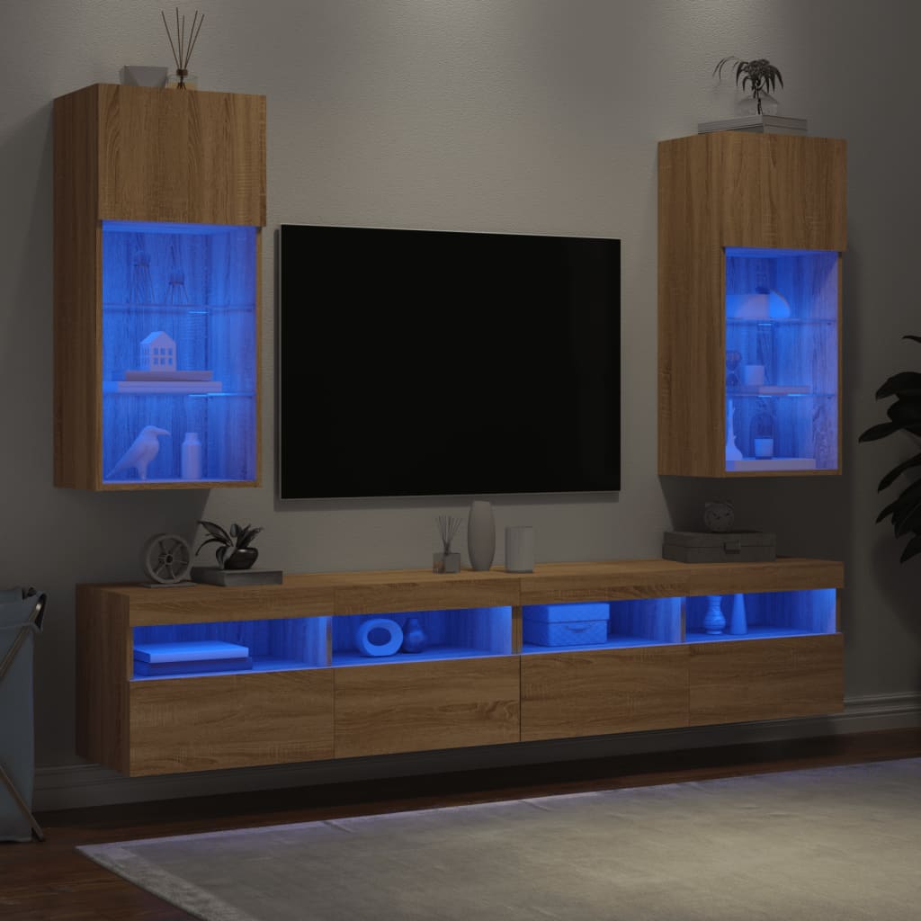 TV ormarići s LED svjetlima 2 kom boja hrasta 40,5 x 30 x 90 cm