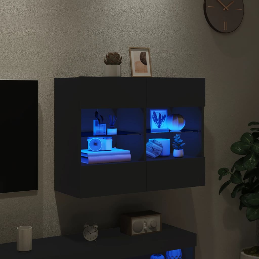 Zidni TV ormarić s LED svjetlima crni 78,5x30x60,5 cm
