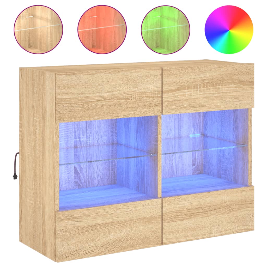 Zidni TV ormarić s LED svjetlima boja hrasta 78,5x30x60,5 cm