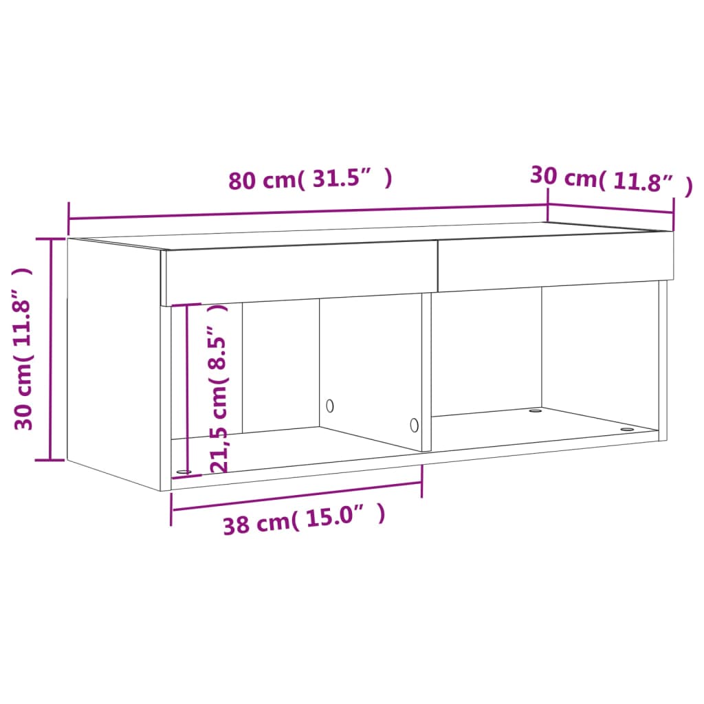TV ormarić s LED svjetlima bijeli 80x30x30 cm