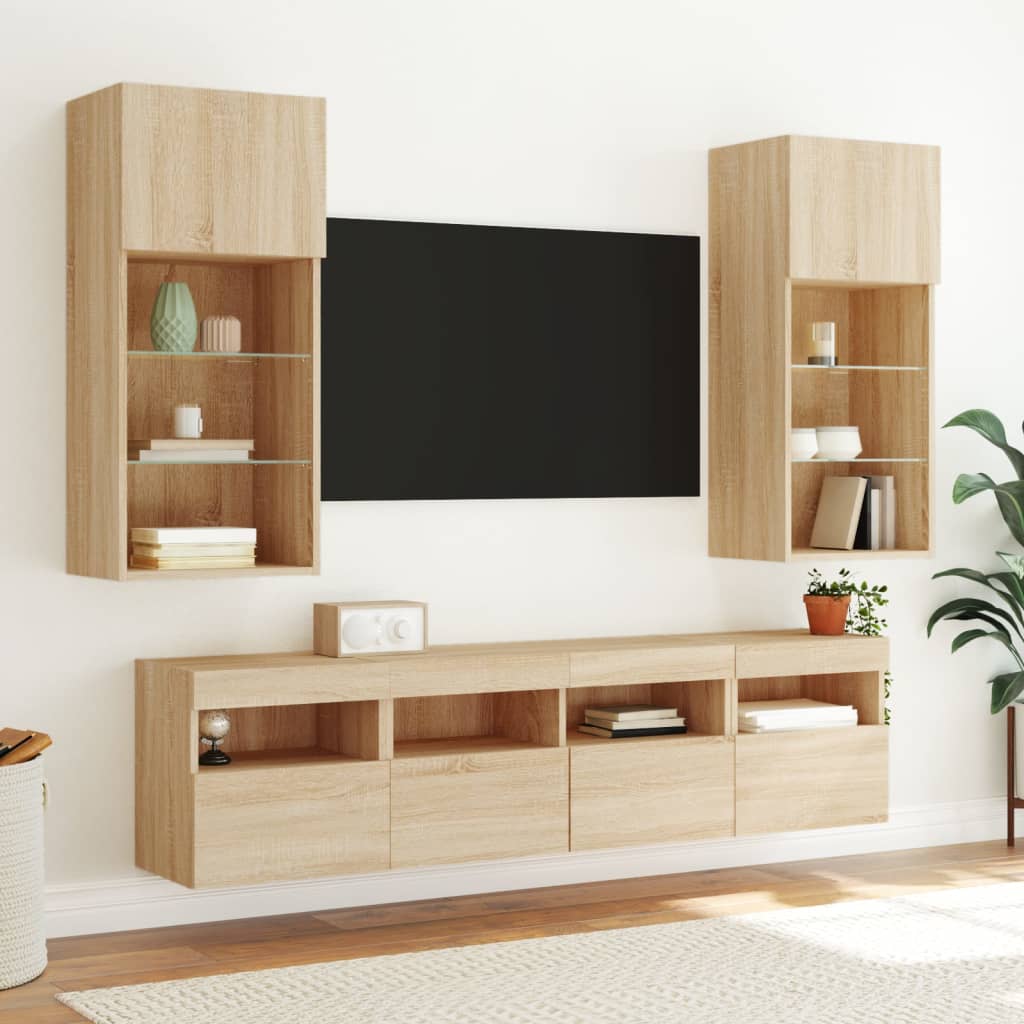Zidni TV ormarić s LED svjetlima boja hrasta 40x30x40 cm