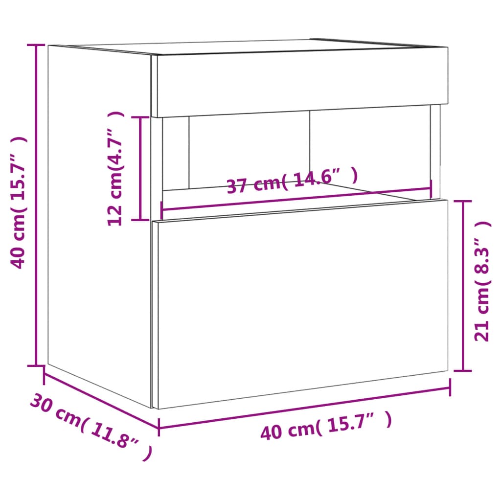 Zidni TV ormarić s LED svjetlima boja hrasta 40x30x40 cm